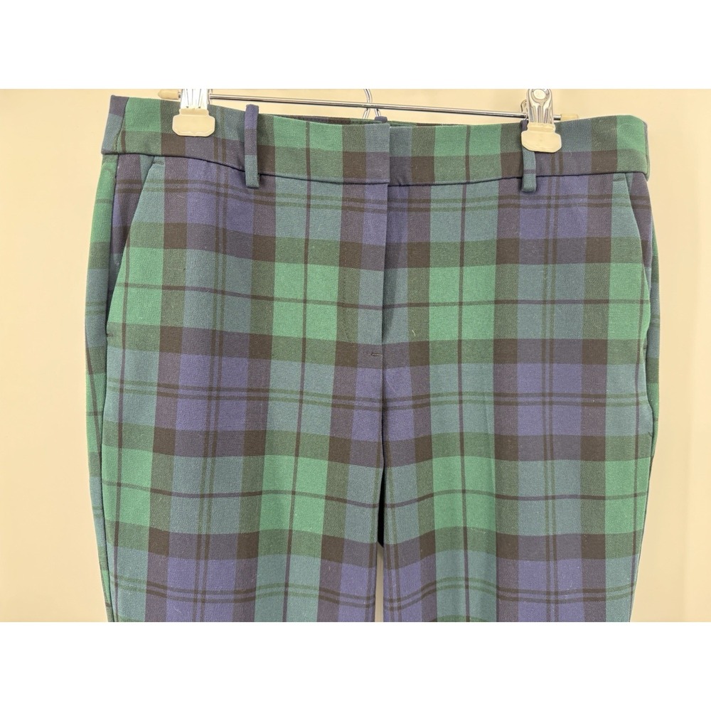 J Crew Ruby Full-Length Pants Womens 10 Green Navy Plaid Stretch Tartan Preppy - Picture 2 of 9